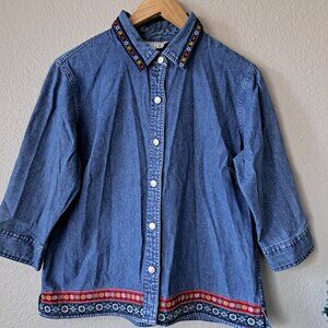 ❤️Casey & Max 90s Vintage Boho Blue Button-Down Top Size M